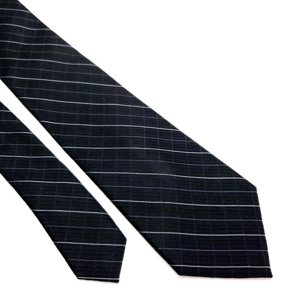 Calvin Klein Silk Tie Woven Black White Plaid Extra Short Skinny